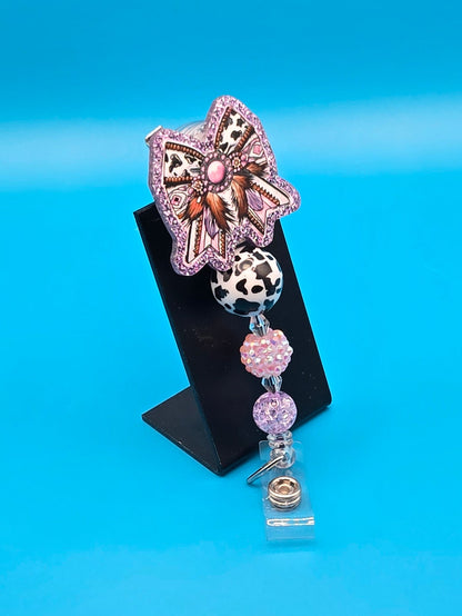 Pink Western Bow Acrylic Badge Reel