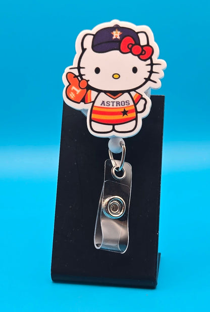 Sports Themed Cat with Baseball Glove Acrylic Badge Reel