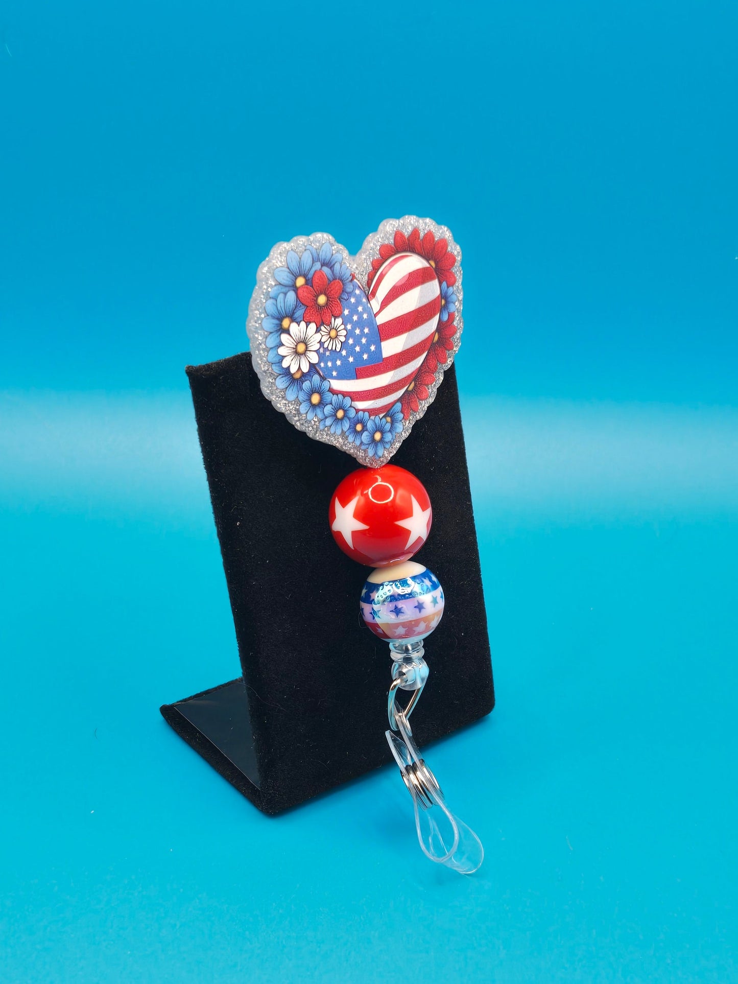 Patriotic Heart Acrylic Badge Reel