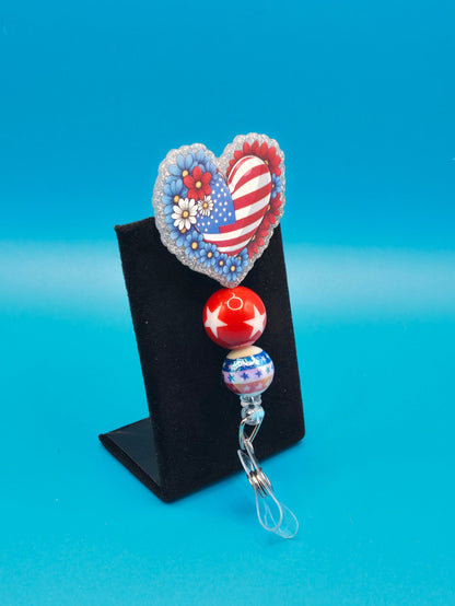 Patriotic Heart Acrylic Badge Reel