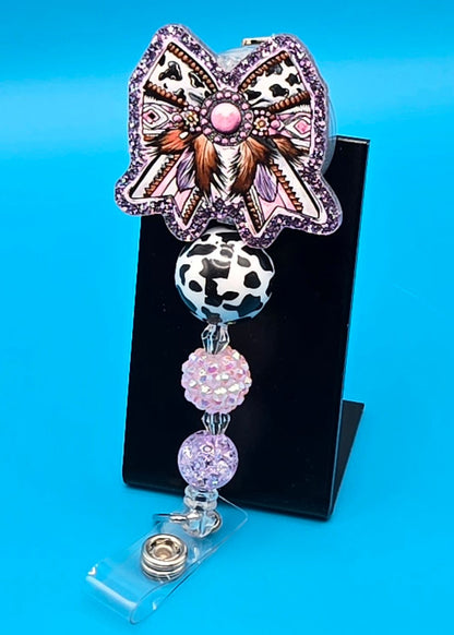 Pink Western Bow Acrylic Badge Reel