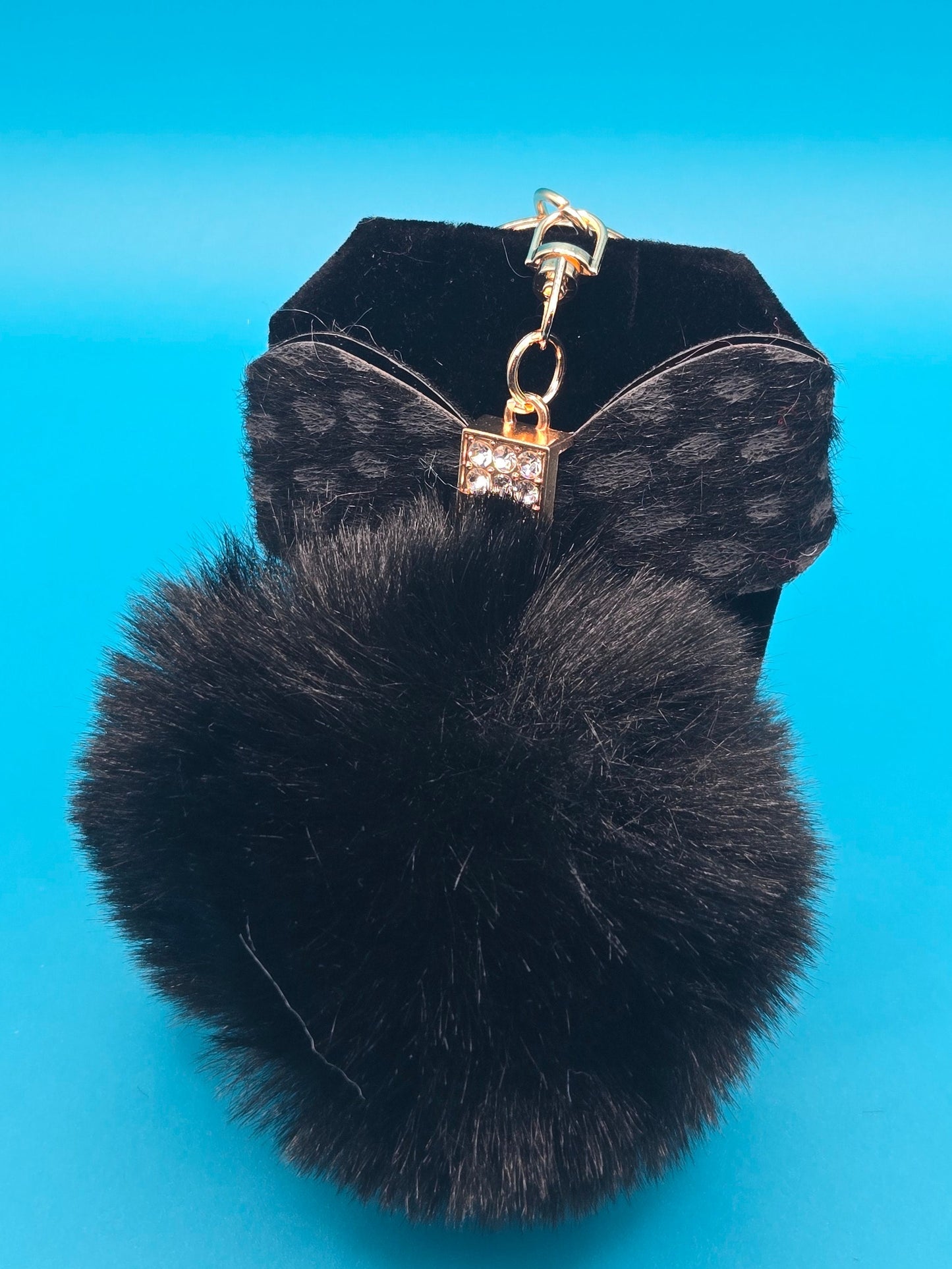 Fur Stuffed Ball with Bow Keychain