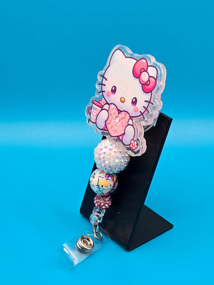 Pink Cat Shaker Badge Reel