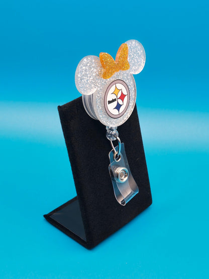 Sports Themed Mouse Profile Football Acrylic Badge Reel