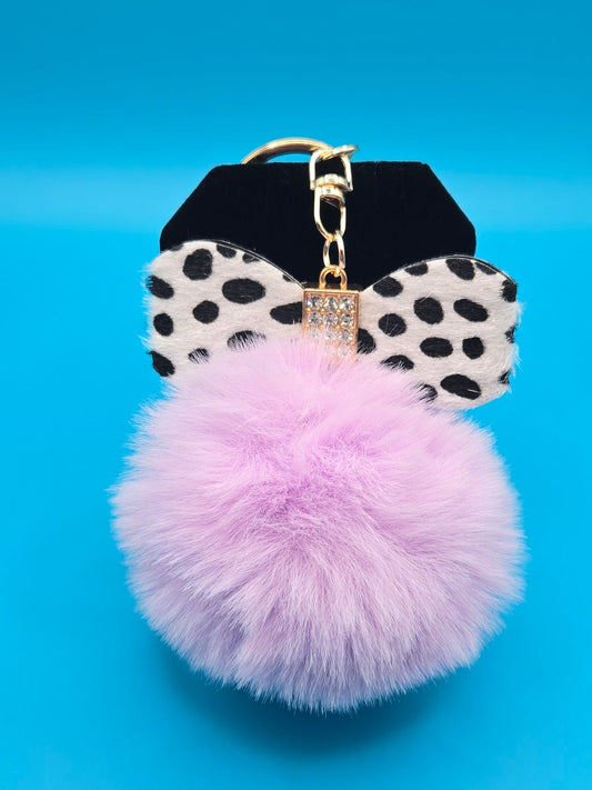 Fur Stuffed Ball with Bow Keychain