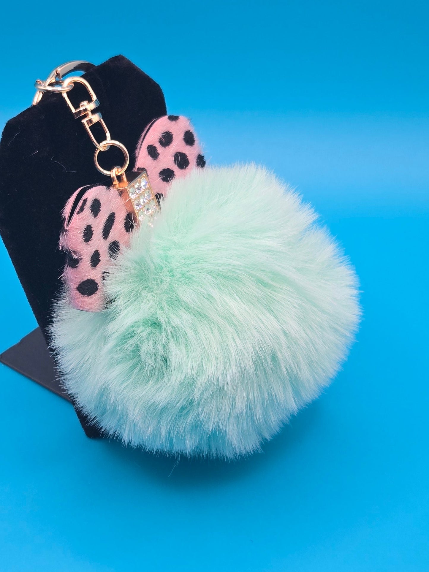 Fur Stuffed Ball with Bow Keychain