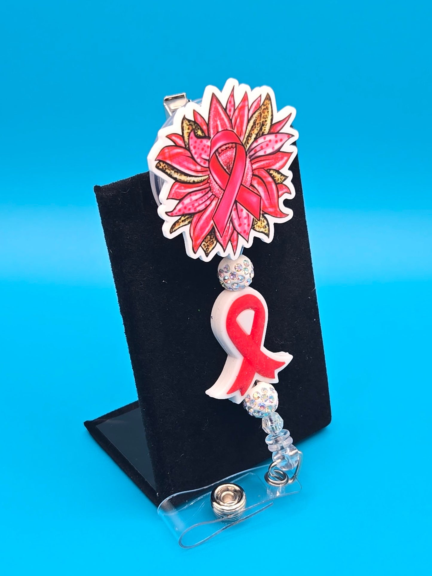 Flower Pink Ribbon Acrylic Badge Reel