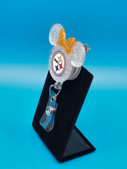 Sports Themed Mouse Profile Football Acrylic Badge Reel
