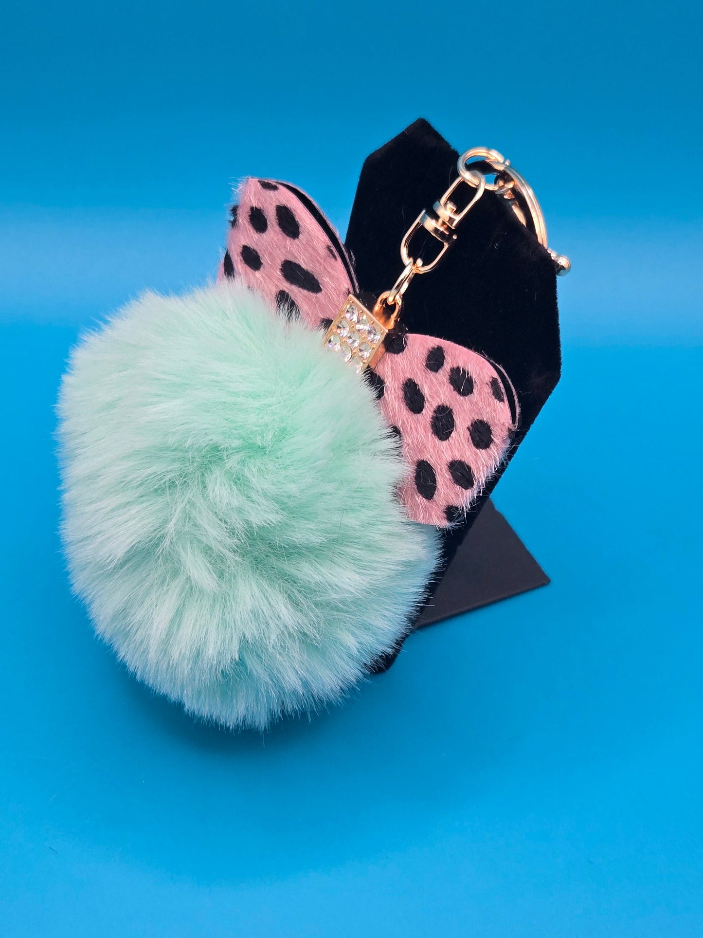 Fur Stuffed Ball with Bow Keychain