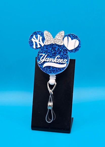 Sports Themed Mouse Profile Baseball Acrylic Badge Reel