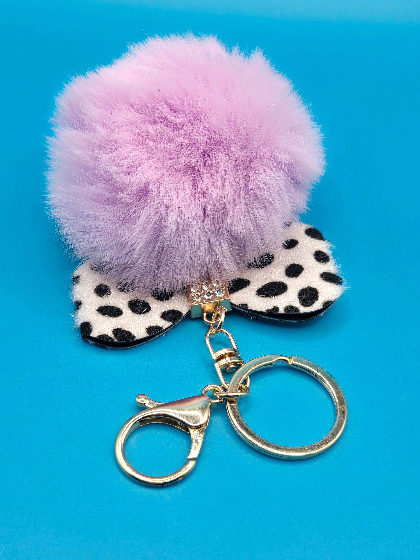 Fur Stuffed Ball with Bow Keychain