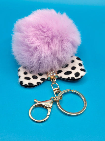 Fur Stuffed Ball with Bow Keychain