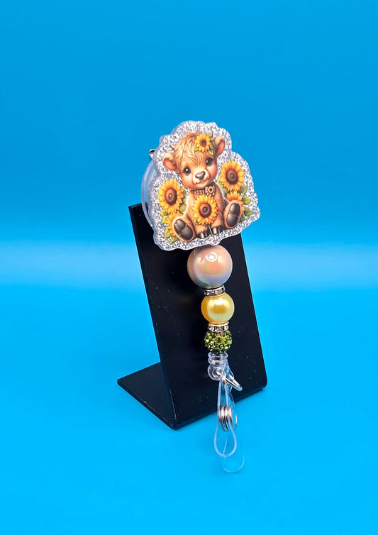 Sunflower Cow Acrylic Badge Reel
