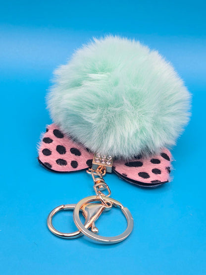 Fur Stuffed Ball with Bow Keychain