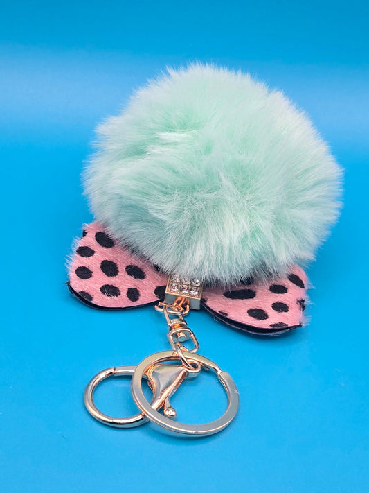 Fur Stuffed Ball with Bow Keychain
