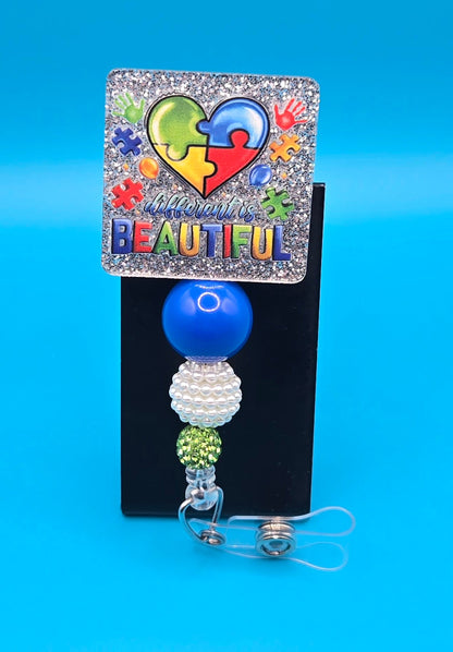 Different is Beautiful,  Autism Awareness Acrylic Badge Reel