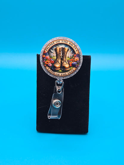 Home of the Free Because of the Brave Acrylic Badge Reel