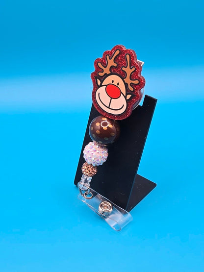 Christmas Reindeer Red Nose Badge Reel