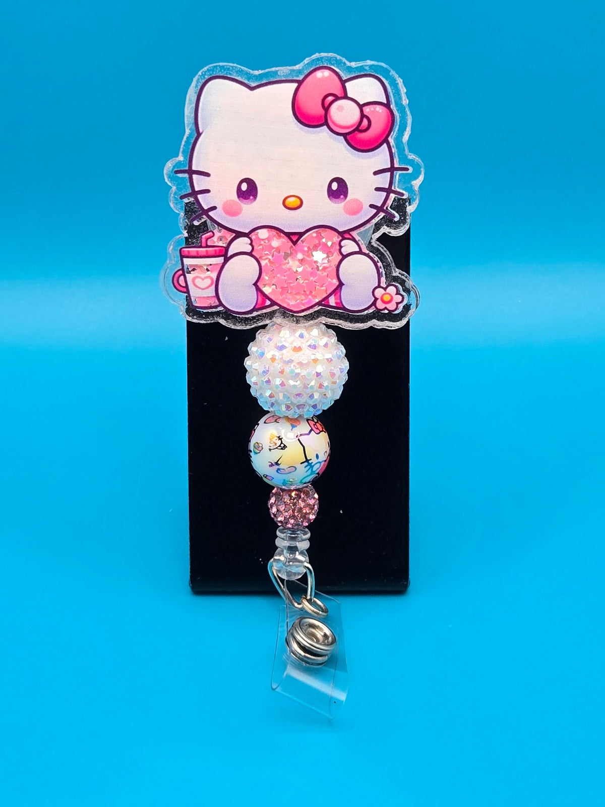 Pink Cat Shaker Badge Reel