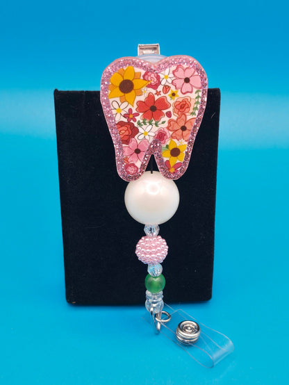 Tooth Floral Acrylic Badge Reel