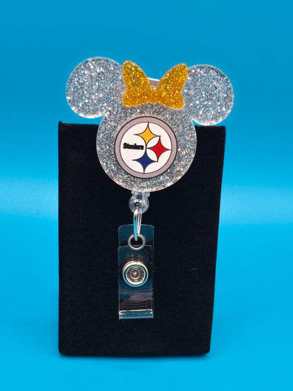 Sports Themed Mouse Profile Football Acrylic Badge Reel