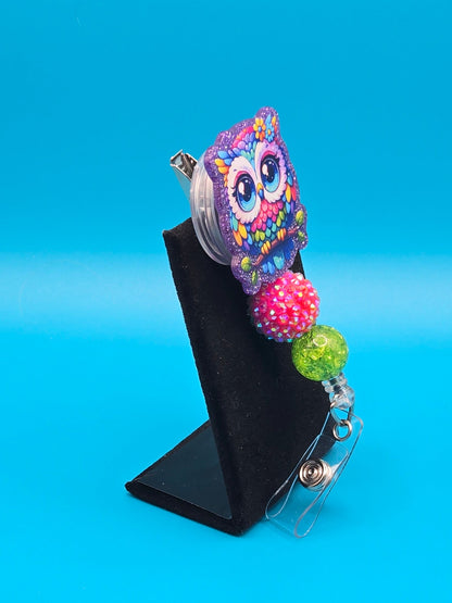 Colorful Owl Acrylic Badge Reel