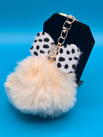 Fur Stuffed Ball with Bow Keychain