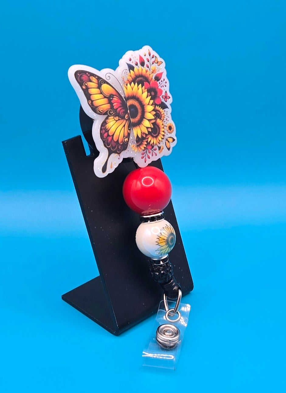 Beautiful Butterfly and Flower Acrylic Badge Reel