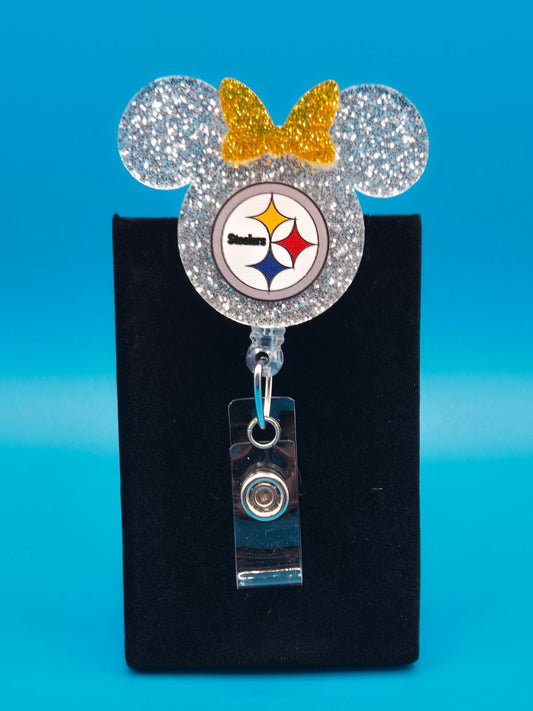 Sports Themed Mouse Profile Football Acrylic Badge Reel