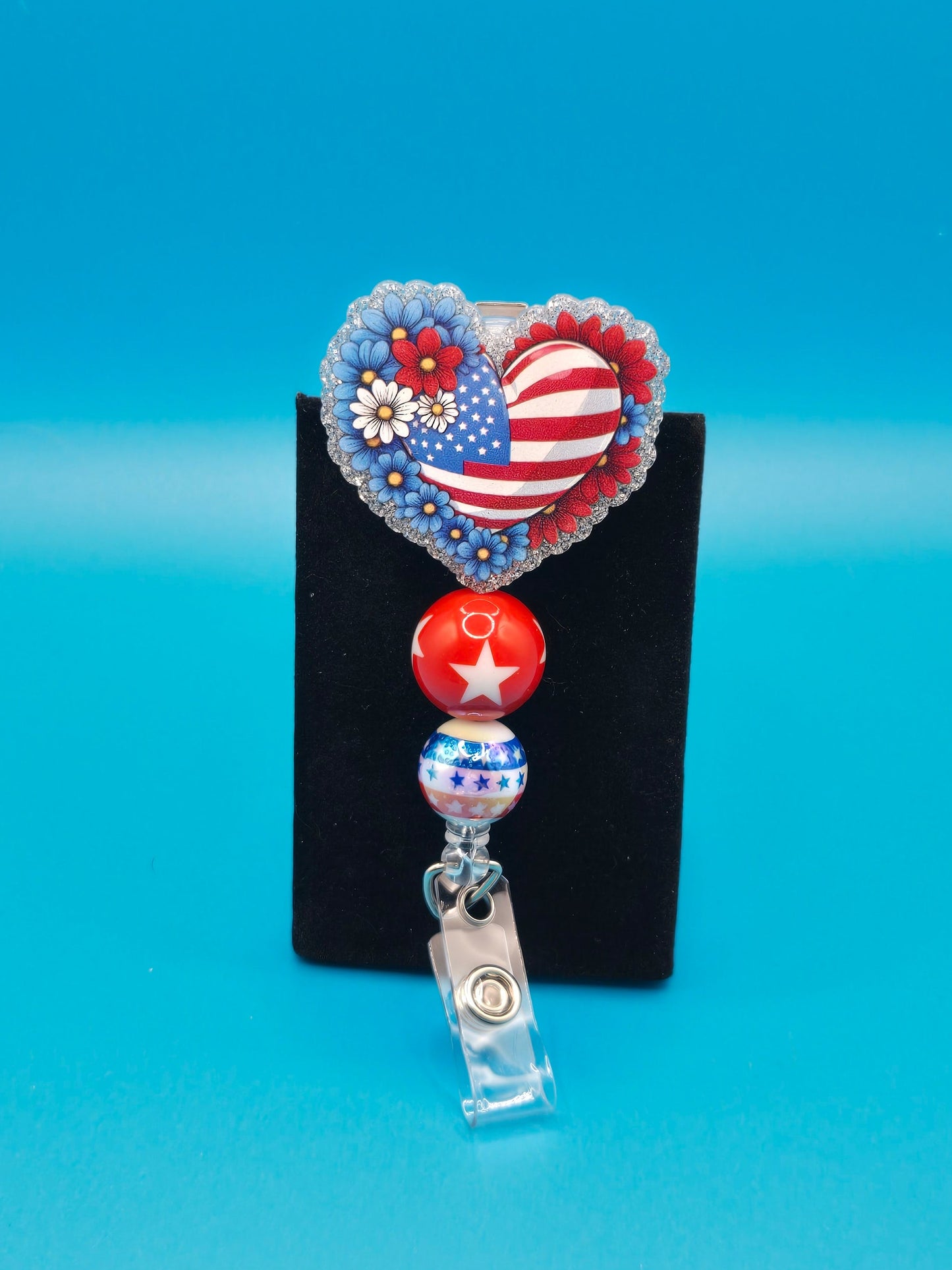 Patriotic Heart Acrylic Badge Reel