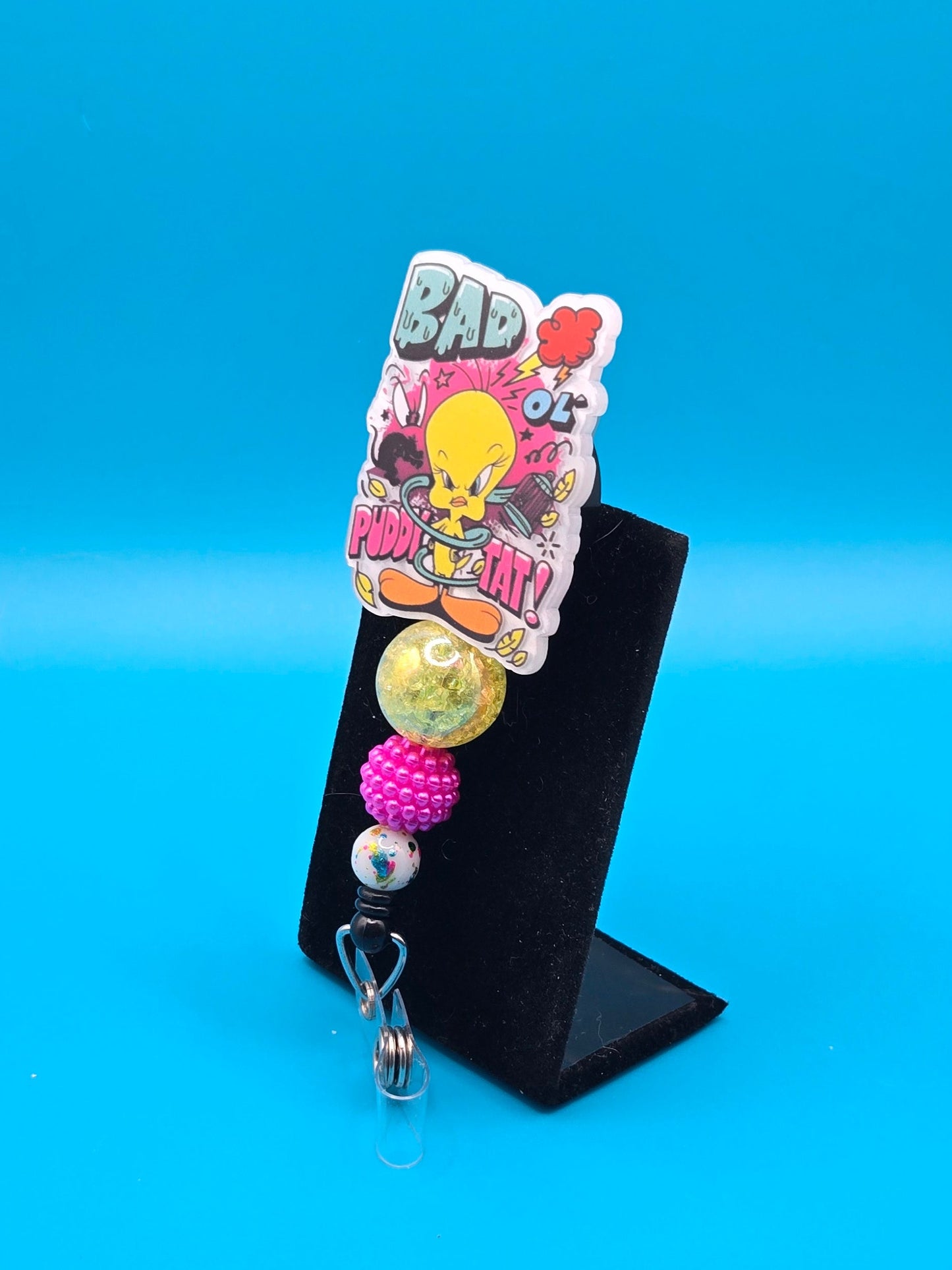 Bad ol Puddy Cat Acrylic Badge Reel