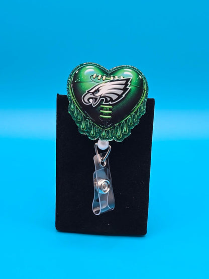 Sports Themed Football Green Heart Acrylic Badge Reel