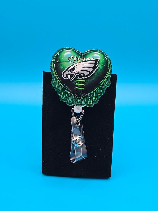 Sports Themed Football Green Heart Acrylic Badge Reel