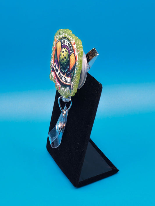 Sports Themed Pickleball Acrylic Badge Reel