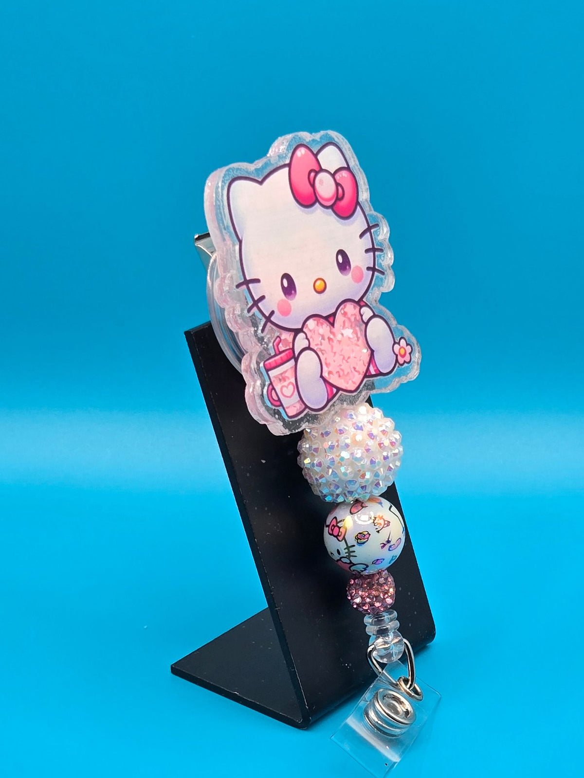 Pink Cat Shaker Badge Reel