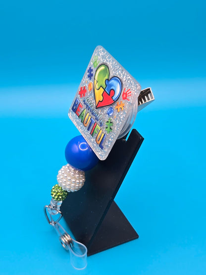 Different is Beautiful,  Autism Awareness Acrylic Badge Reel