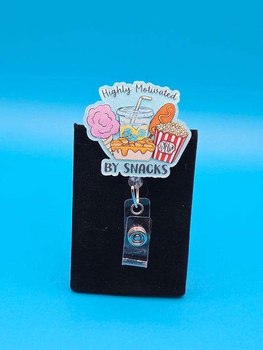 Motivated by Snacks Acrylic Badge Reel