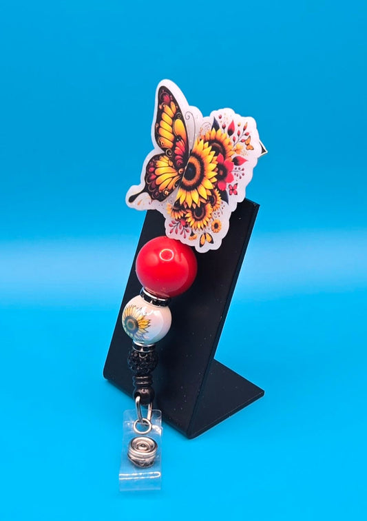 Beautiful Butterfly and Flower Acrylic Badge Reel