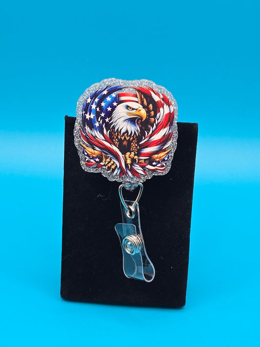 Patriotic Bald Eagle Acrylic Badge Reel