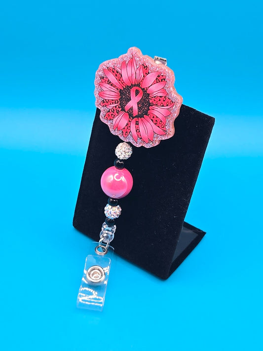 Pink Ribbon Flower Acrylic Badge Reel