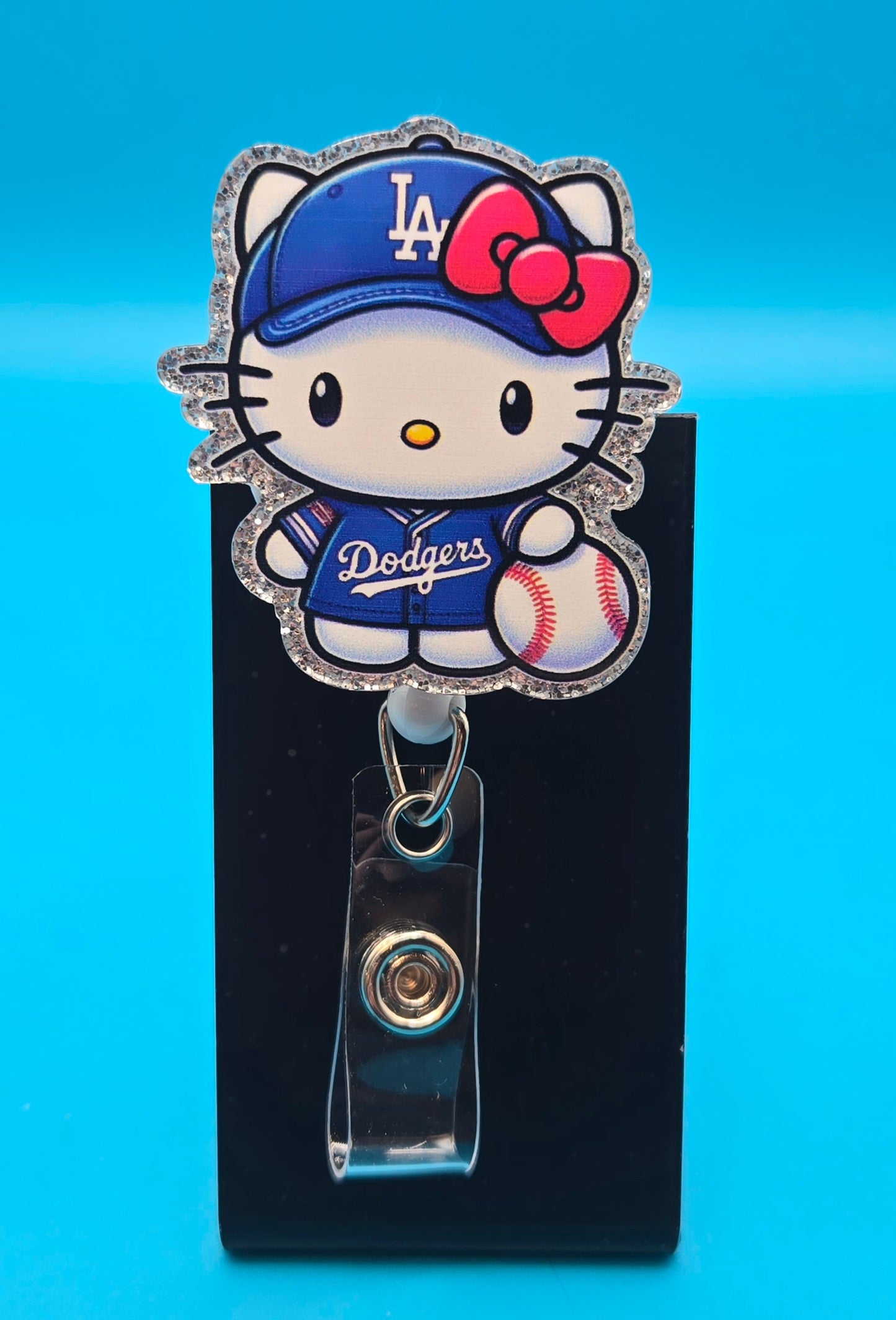 Sports Themed Cat with Baseball Acrylic Badge Reel