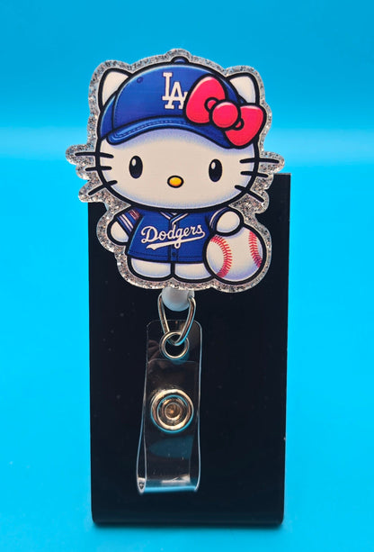 Sports Themed Cat with Baseball Acrylic Badge Reel
