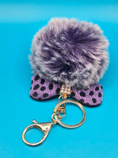 Fur Stuffed Ball with Bow Keychain