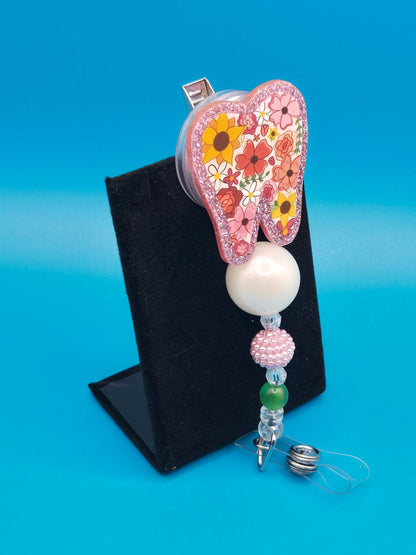 Tooth Floral Acrylic Badge Reel