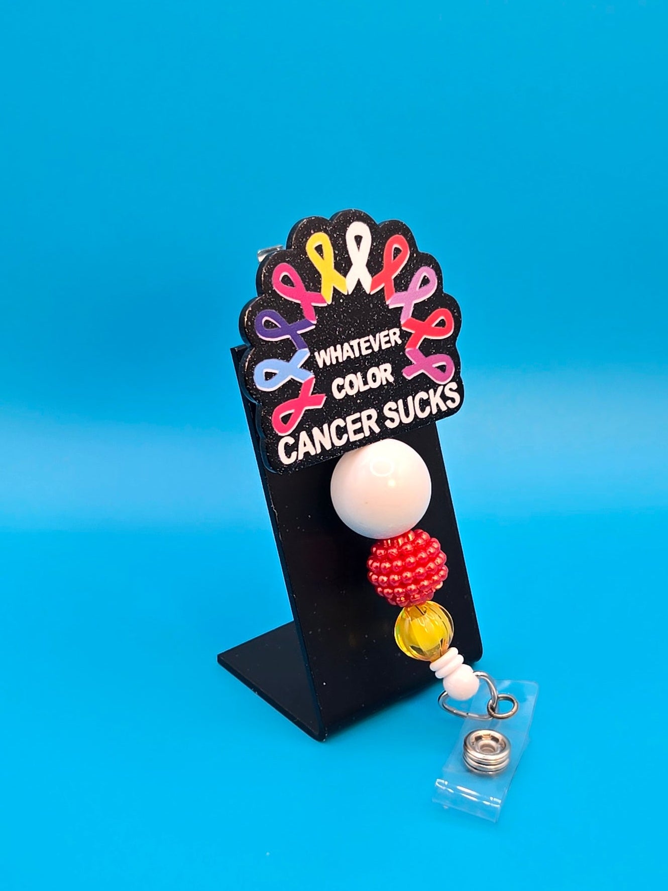 Whatever Color, Cancer Sucks, Acrylic Badge Reel