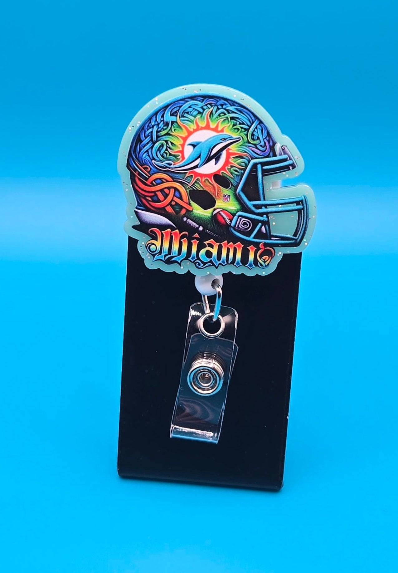 Sports Themed Football Helmet Acrylic Badge Reel