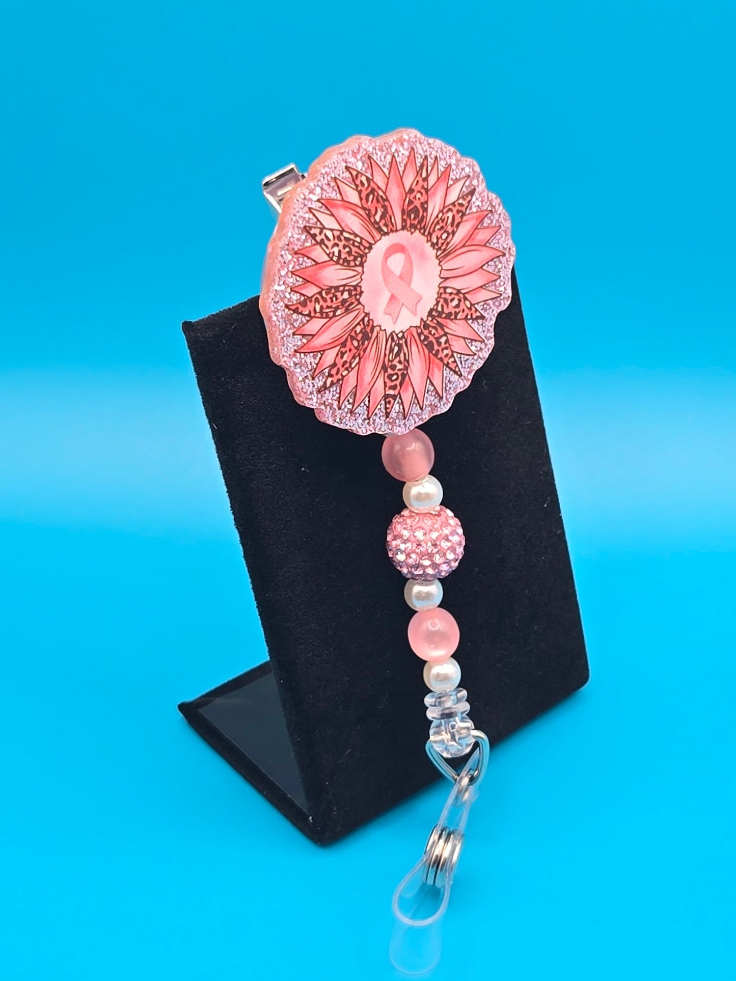 Pink Ribbon Flower Acrylic Badge Reel