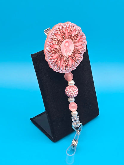 Pink Ribbon Flower Acrylic Badge Reel