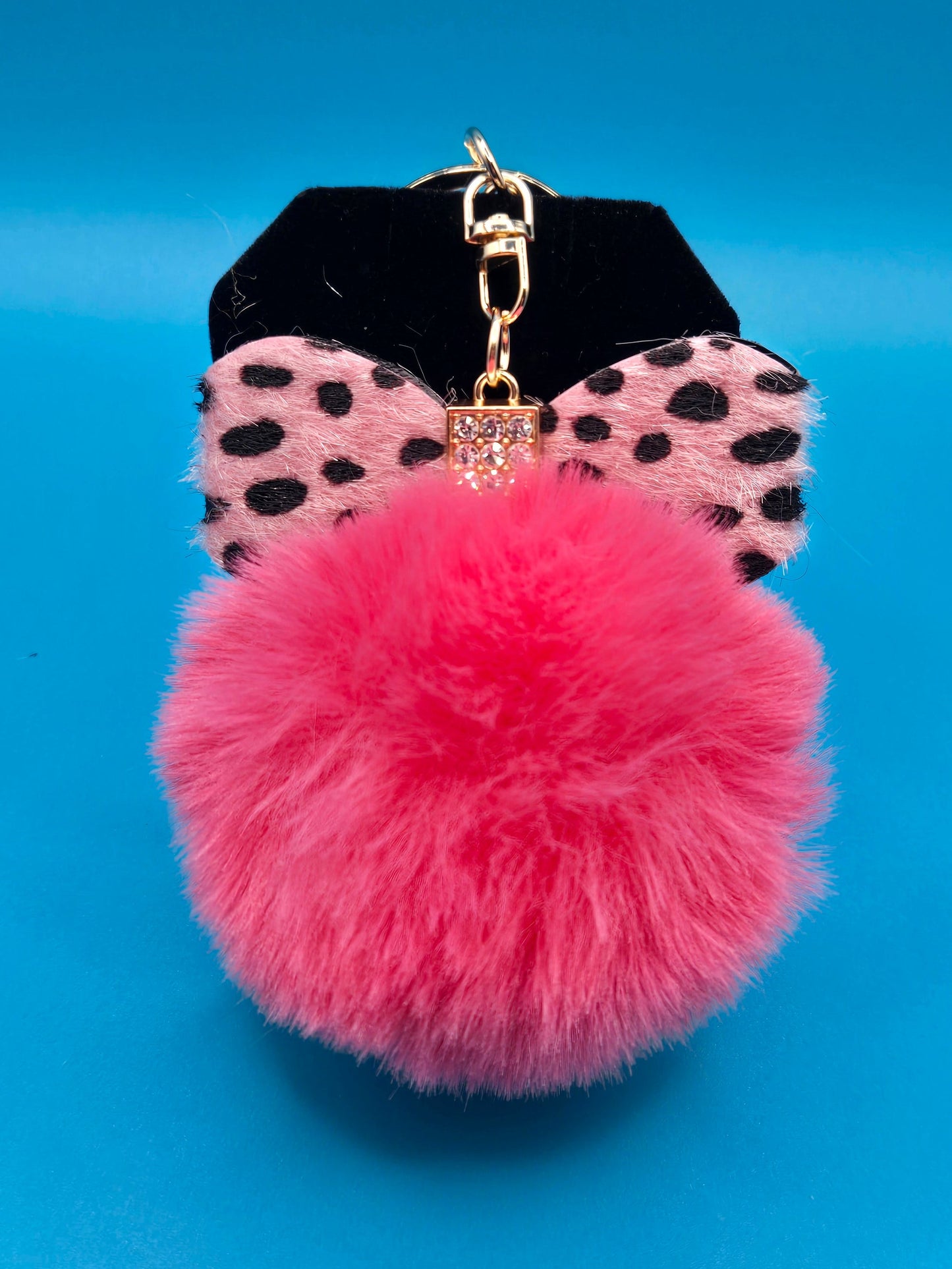 Fur Stuffed Ball with Bow Keychain