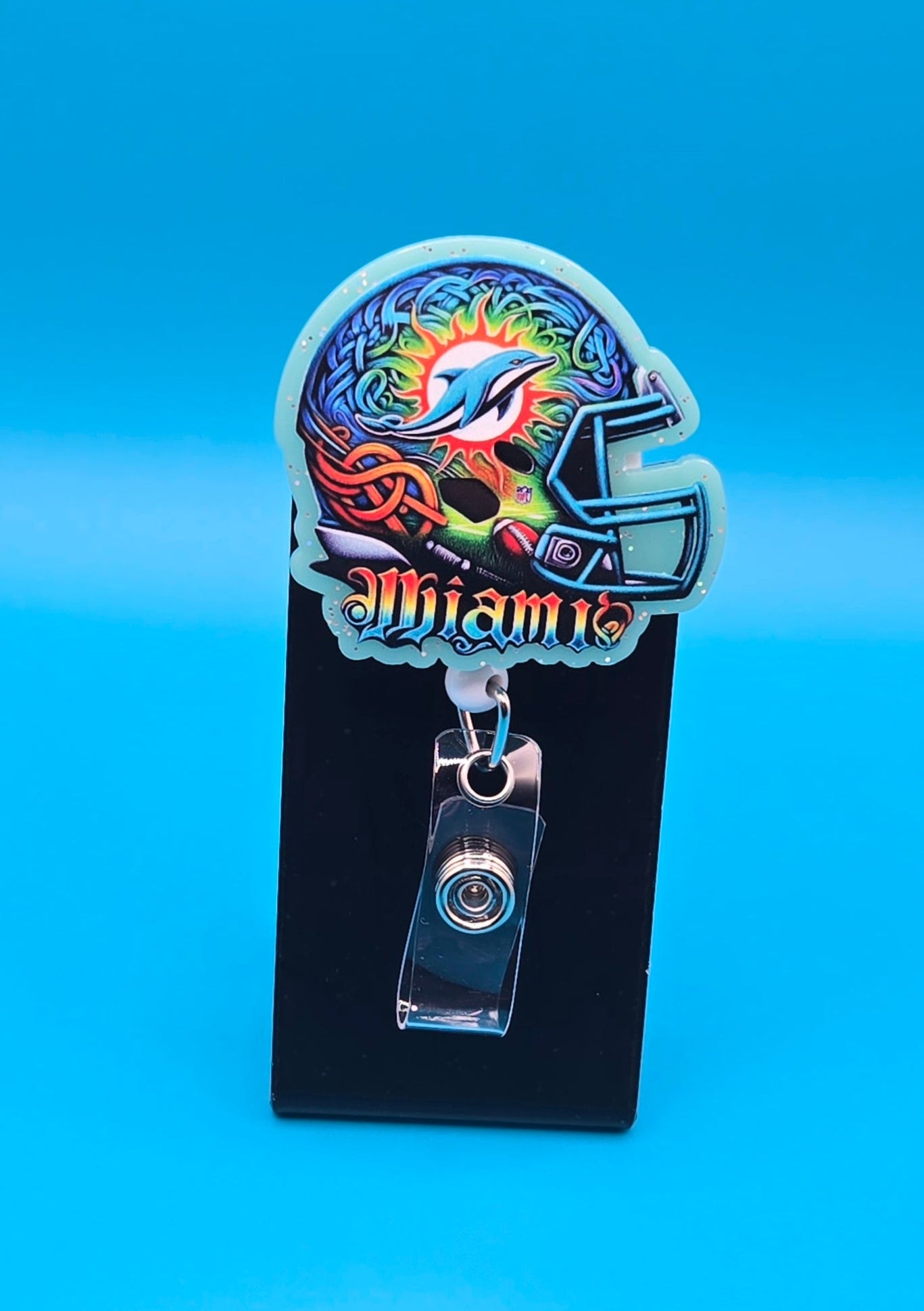 Sports Themed Football Helmet Acrylic Badge Reel